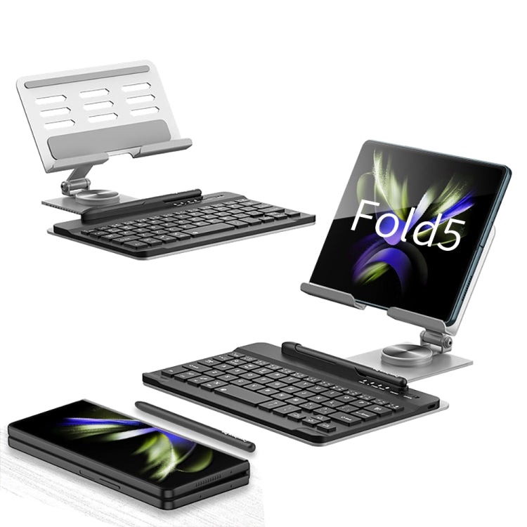 For Samsung Galaxy Z Fold5 GKK Folding Bluetooth Keyboard Holder with Pen + Holder + Keyboard + Mouse(Silver) - Samsung Keyboard by GKK | Online Shopping UK | buy2fix