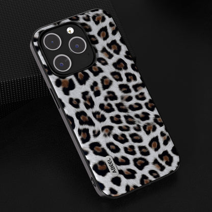 For iPhone 15 Pro Max ABEEL Black Edge Leopard Phone Case(Silver Leopard) - iPhone 15 Pro Max Cases by buy2fix | Online Shopping UK | buy2fix