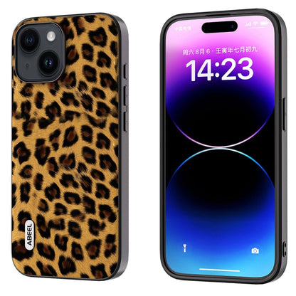 For iPhone 15 ABEEL Black Edge Leopard Phone Case(Golden Leopard) - iPhone 15 Cases by buy2fix | Online Shopping UK | buy2fix