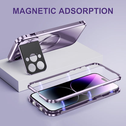 For iPhone 14 Pro Max Large Window Holder MagSafe Magnetic Metal Phone Case(Silver) - iPhone 14 Pro Max Cases by buy2fix | Online Shopping UK | buy2fix