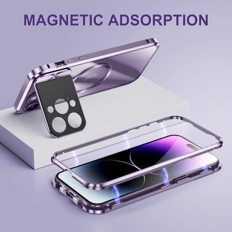 For iPhone 13 Large Window Holder MagSafe Magnetic Metal Phone Case(Purple) - iPhone 13 Cases by buy2fix | Online Shopping UK | buy2fix