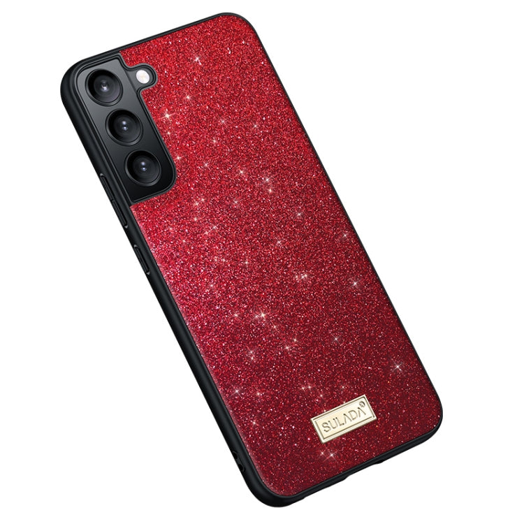 For Samsung Galaxy S23 5G SULADA Glittery TPU + Handmade Leather Phone Case(Red) - Galaxy S23 5G Cases by SULADA | Online Shopping UK | buy2fix