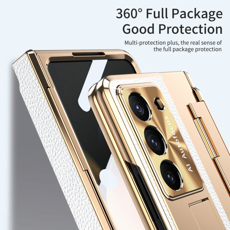 For Samsung Galaxy Z Fold5 5G Integrated Full Coverage Pen Slot Folding Phone Case with Stylus(Gold+White) - Galaxy Z Fold5 Cases by buy2fix | Online Shopping UK | buy2fix