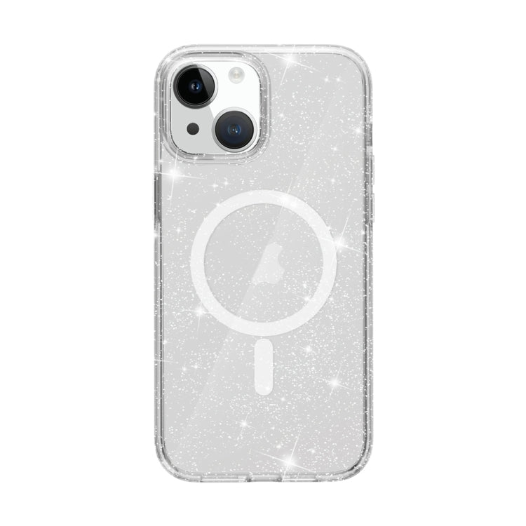 For iPhone 15 Plus Terminator Style Glitter Powder MagSafe Magnetic Phone Case(White) - iPhone 15 Plus Cases by buy2fix | Online Shopping UK | buy2fix