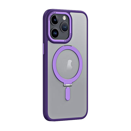 For iPhone 15 Pro Skin Feel MagSafe Shockproof Phone Case with Holder(Purple) - iPhone 15 Pro Cases by buy2fix | Online Shopping UK | buy2fix