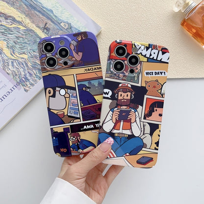 For iPhone 12 Painted Pattern Precise Hole PC Phone Case(Working Comics) - iPhone 12 / 12 Pro Cases by buy2fix | Online Shopping UK | buy2fix