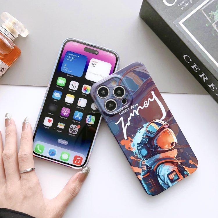 For iPhone 14 Pro Max Painted Pattern Precise Hole PC Phone Case(Orange White Astronaut) - iPhone 14 Pro Max Cases by buy2fix | Online Shopping UK | buy2fix