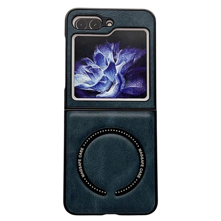 For Samsung Galaxy Z Flip5 Crazy Horse Texture Magnetic Magsafe PU Phone Case(Blue) - Galaxy Z Flip5 Cases by buy2fix | Online Shopping UK | buy2fix