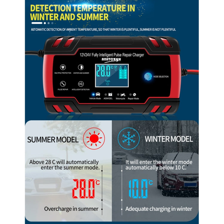ANHTCzyx 12V 8A  / 24V 4A Automobile Battery Charger Motorcycle Battery Repair Type AGM(EU Plug) - In Car by buy2fix | Online Shopping UK | buy2fix