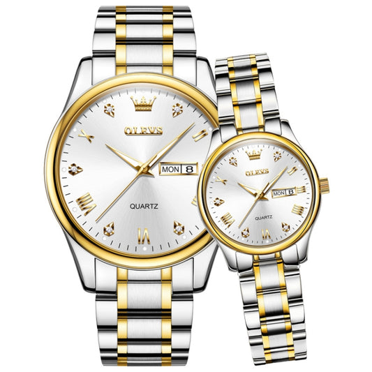 1pair OLEVS 5563 Couple Luminous Waterproof Quartz Watch(White + Gold) - Couple Watches by OLEVS | Online Shopping UK | buy2fix