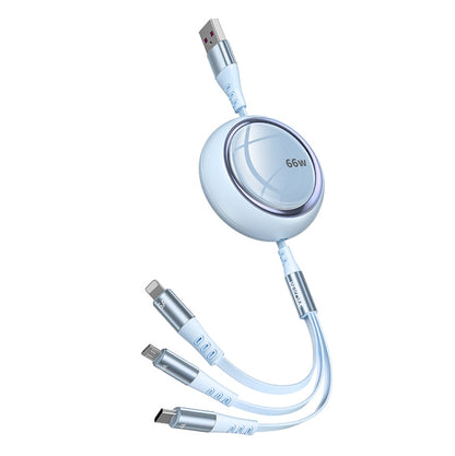 WK WDC-05 66W 3 in 1 USB to 8 Pin + Micro USB + USB-C / Type-C Retractable Fast Charging Data Cable, Length: 1.2m(Blue) - Multifunction Cable by WK | Online Shopping UK | buy2fix