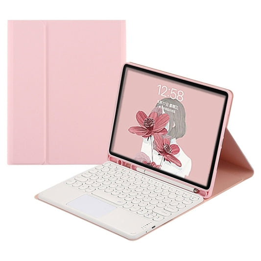 For Samsung Galaxy Tab S8+ / S7 FE / S7+ Round Cap Bluetooth Keyboard Leather Case with Pen Slot & Touchpad(Pink+White) - Samsung Keyboard by buy2fix | Online Shopping UK | buy2fix
