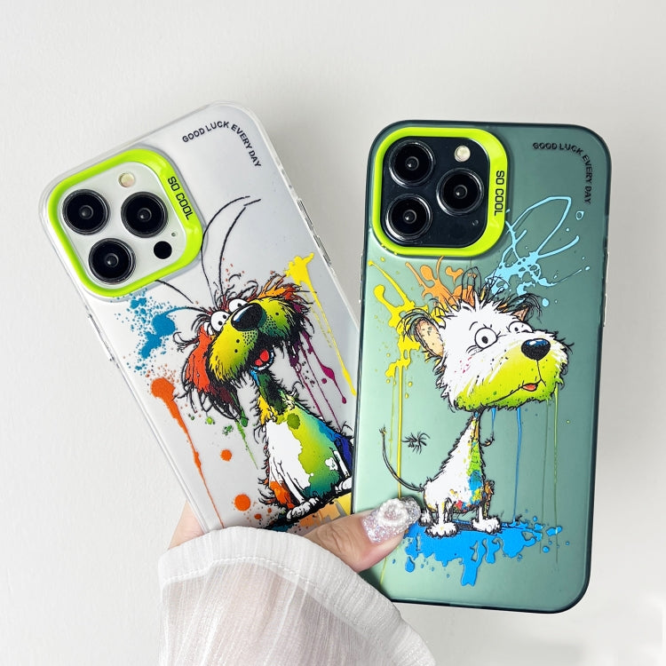 For iPhone 15 Pro Max Double Layer Color Silver Series Animal Oil Painting Phone Case(Big Eyed Bunny) - iPhone 15 Pro Max Cases by buy2fix | Online Shopping UK | buy2fix