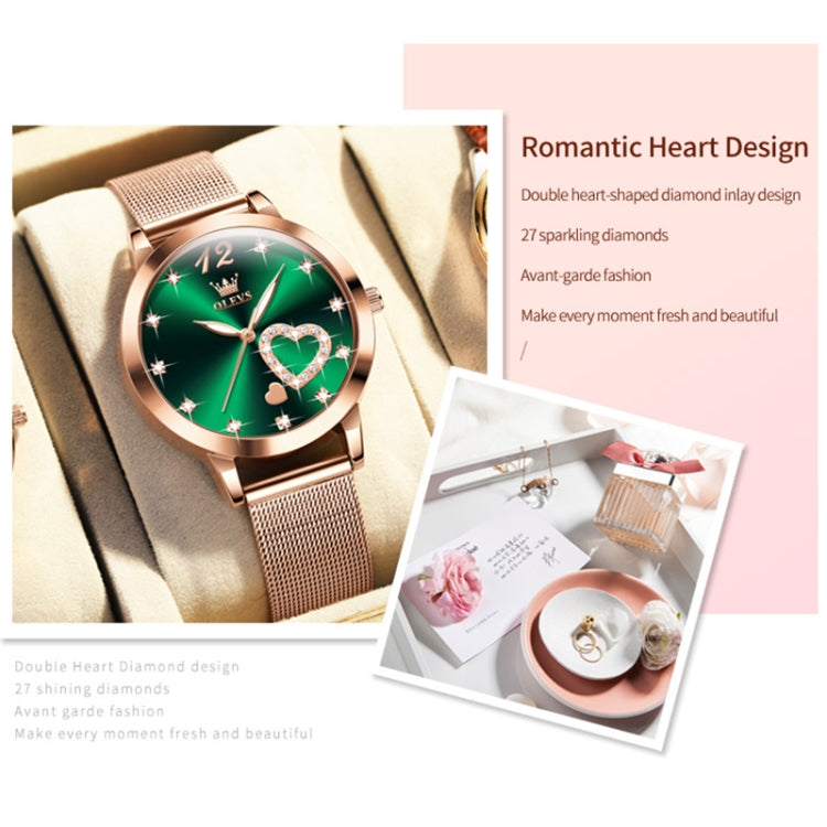 OLEVS 5189 Women Heart Shape Waterproof Quartz Watch(Green) - Metal Strap Watches by OLEVS | Online Shopping UK | buy2fix