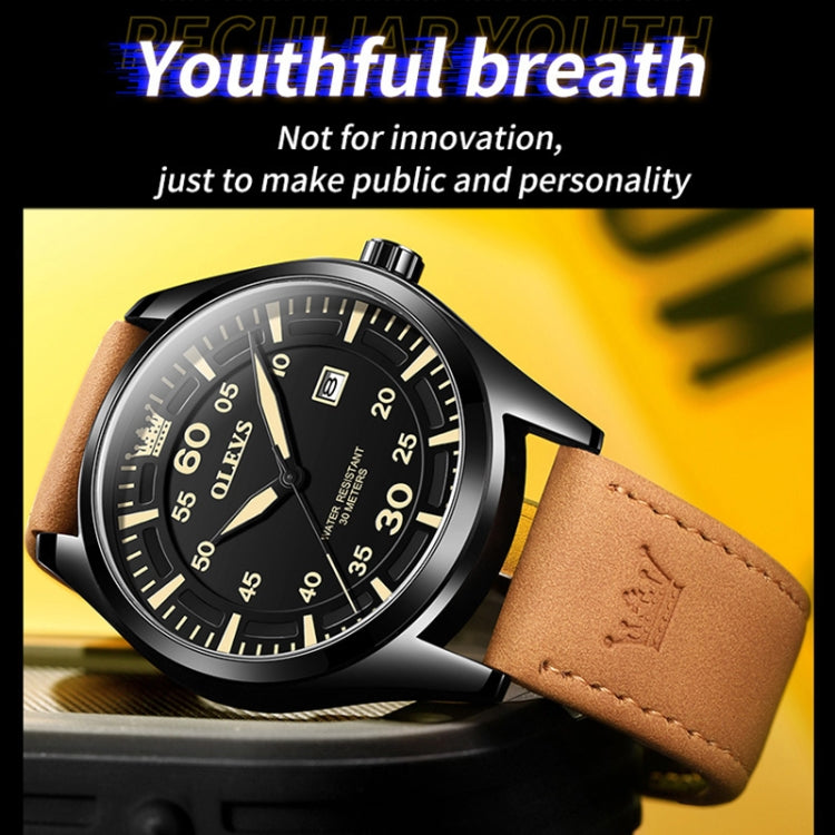 OLEVS 9962 Men Multifunctional Waterproof Quartz Watch(Gold + Brown) - Leather Strap Watches by OLEVS | Online Shopping UK | buy2fix