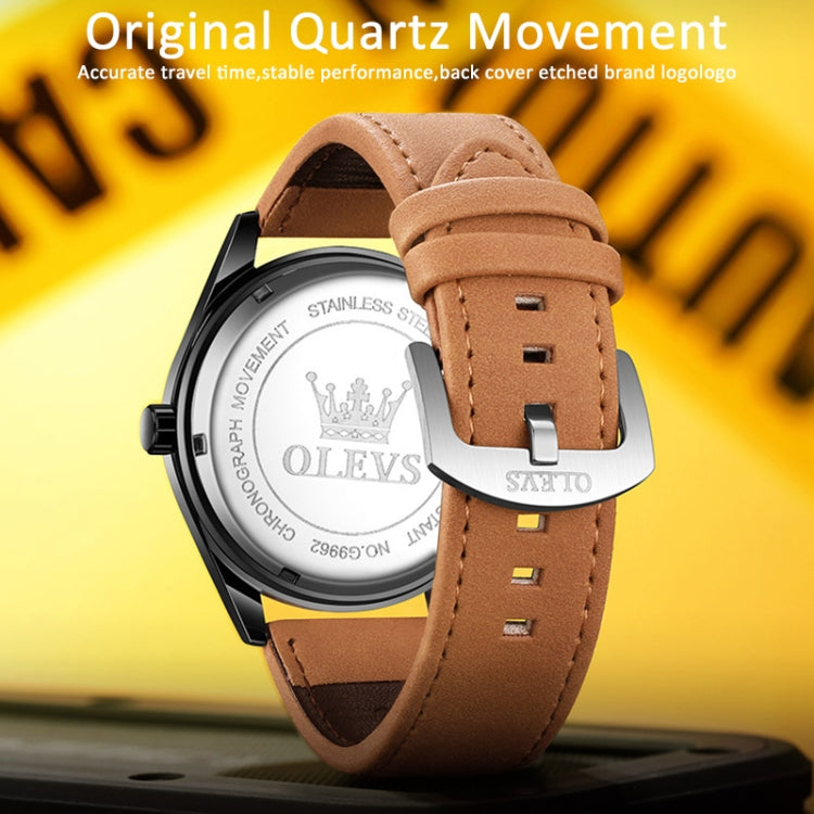 OLEVS 9962 Men Multifunctional Waterproof Quartz Watch(Gold + Brown) - Leather Strap Watches by OLEVS | Online Shopping UK | buy2fix