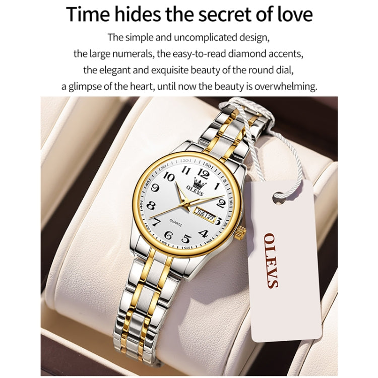 OLEVS 5567 Women Steel Strap Waterproof Quartz Watch(White + Gold) - Metal Strap Watches by OLEVS | Online Shopping UK | buy2fix