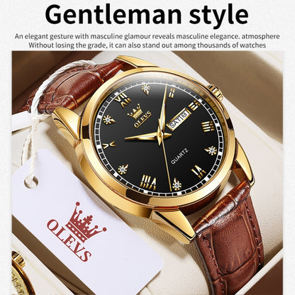 OLEVS 6896 Men Multifunctional Luminous Waterproof Quartz Watch(Black) - Leather Strap Watches by OLEVS | Online Shopping UK | buy2fix