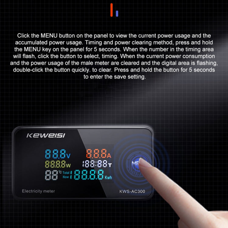 KWS-AC300-20A 50-300V AC Digital Current Voltmeter(Black) - Current & Voltage Tester by buy2fix | Online Shopping UK | buy2fix