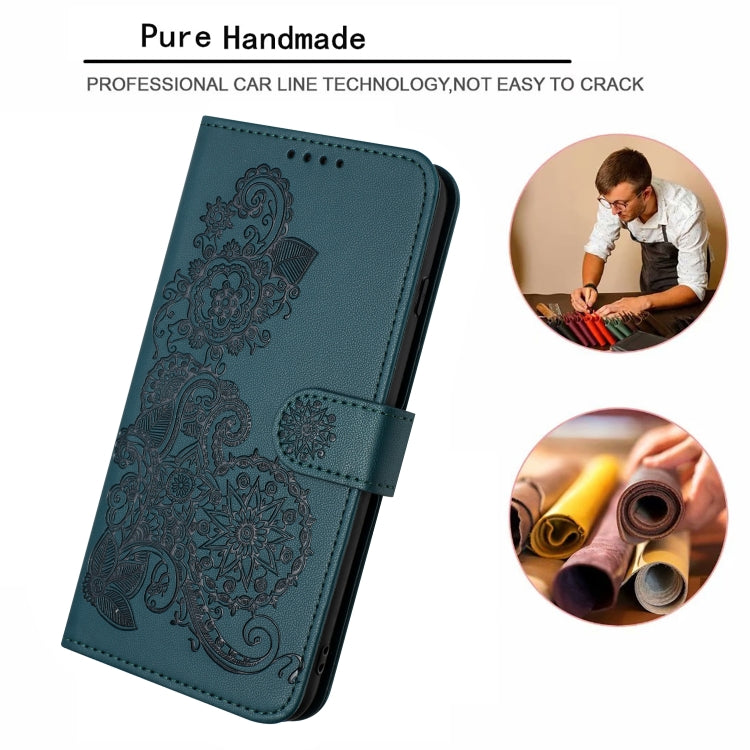 For iPhone 15 Pro Max Datura Flower Embossed Flip Leather Phone Case(Dark Green) - iPhone 15 Pro Max Cases by buy2fix | Online Shopping UK | buy2fix