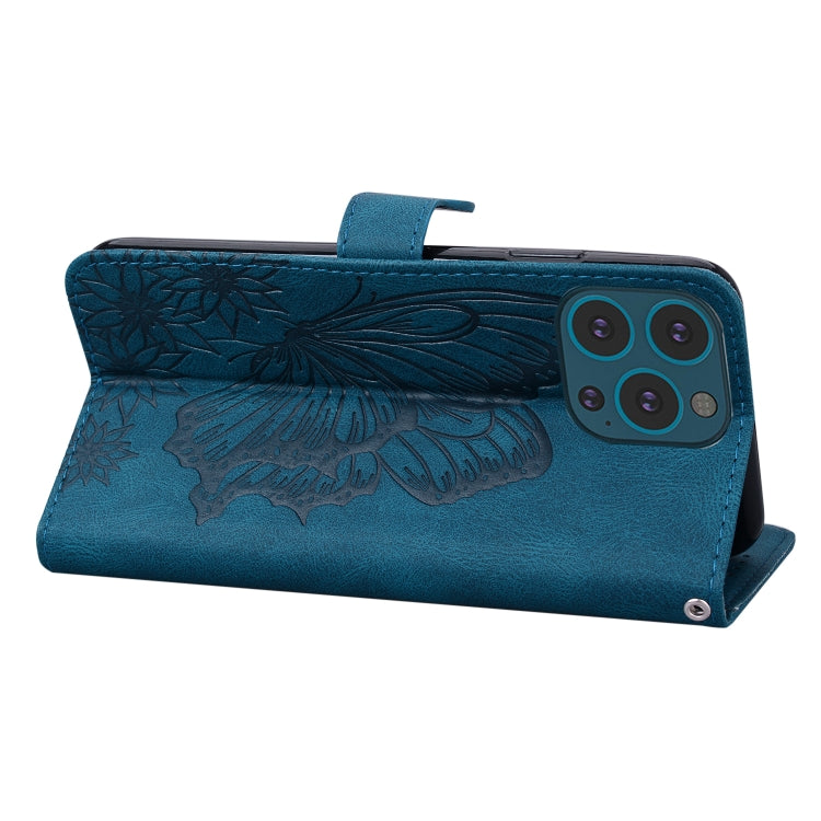 For iPhone 15 Pro Max Retro Skin Feel Butterflies Embossing Leather Phone Case(Blue) - iPhone 15 Pro Max Cases by buy2fix | Online Shopping UK | buy2fix