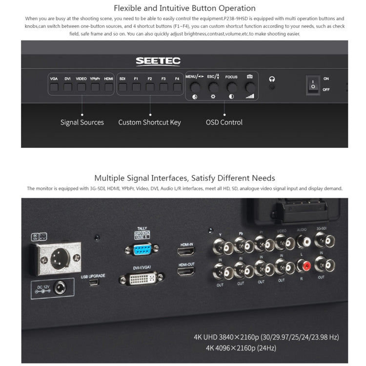 SEETEC P238-9HSD 23.8 inch 1920x1080 IPS Full HD 3G-SDI 4K HDMI Pro Broadcast LCD Monitor(AU Plug) - On-camera Monitors by SEETEC | Online Shopping UK | buy2fix