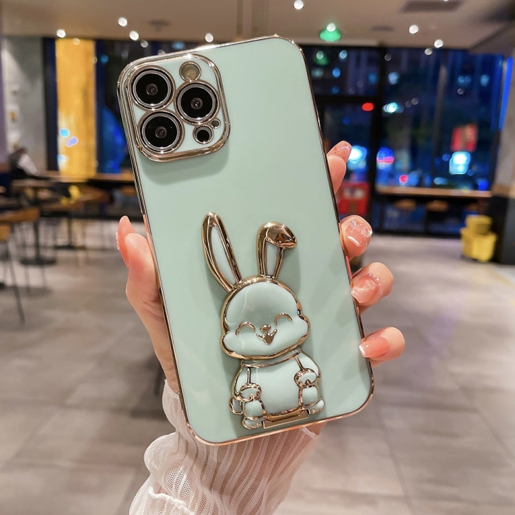 For iPhone 15 Pro Max Plating Rabbit Holder Phone Case(Green) - iPhone 15 Pro Max Cases by buy2fix | Online Shopping UK | buy2fix