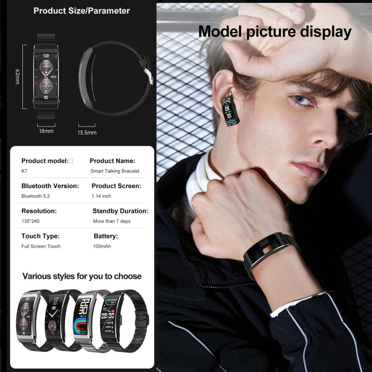 K7 1.14 inch TFT Screen Smart Call Bracelet, BT Call / Heart Rate / Blood Pressure / Blood Oxygen, Strap:Leather Strap(Tarnish) - Smart Wristbands by buy2fix | Online Shopping UK | buy2fix