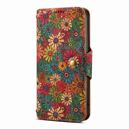 For iPhone 15 Pro Max Denior Flower Language Series Cork Fabric Oil Edge Leather Phone Case(Spring) - iPhone 15 Pro Max Cases by Denior | Online Shopping UK | buy2fix