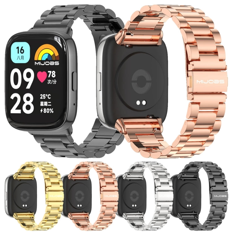 For Redmi Watch 3 Lite / Watch 3 Active Mijobs Three-Bead Metal Stainless Steel Watch Band(Gold) - Watch Bands by MIJOBS | Online Shopping UK | buy2fix