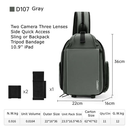 Cwatcun D107 Large Capacity Photography Backpack Shoulders Laptop Camera Bag, Size:22 x 36 x 16cm(Grey) - Backpack by Cwatcun | Online Shopping UK | buy2fix