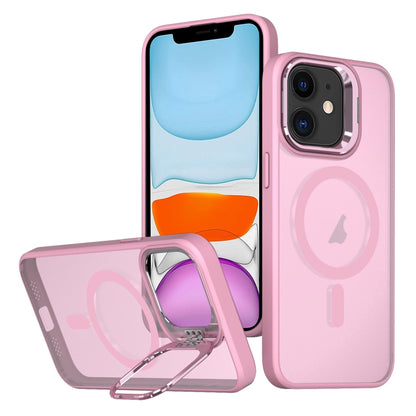 For iPhone 11 Metal Invisible Camera Holder MagSafe Magnetic Phone Case(Pink) - iPhone 11 Cases by buy2fix | Online Shopping UK | buy2fix