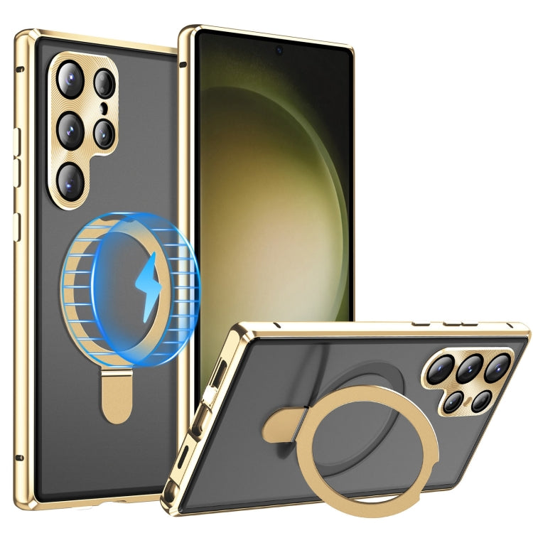 For Samsung Galaxy S23 Ultra 5G MagSafe Magnetic HD Frosted Tempered Glass Holder Phone Case(Gold) - Galaxy S23 Ultra 5G Cases by buy2fix | Online Shopping UK | buy2fix