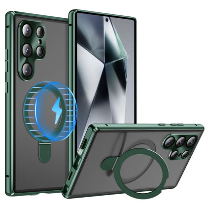 For Samsung Galaxy S24 Ultra 5G MagSafe Magnetic HD Frosted Tempered Glass Holder Phone Case(Green) - Galaxy S24 Ultra 5G Cases by buy2fix | Online Shopping UK | buy2fix