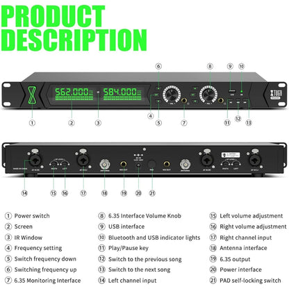 XTUGA RW2090 Professional Stage Wireless 2 Channel In Ear Monitoring System 2 in 1(AU Plug) - Microphone by XTUGA | Online Shopping UK | buy2fix