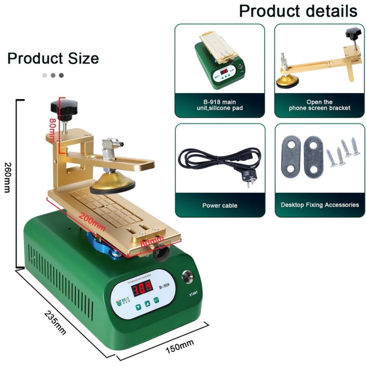 BEST B-918A 7 inch 220V Vacuum Pump LCD Screen Rotary Heating Platform Separator, EU Plug - Separation Equipment by BEST | Online Shopping UK | buy2fix