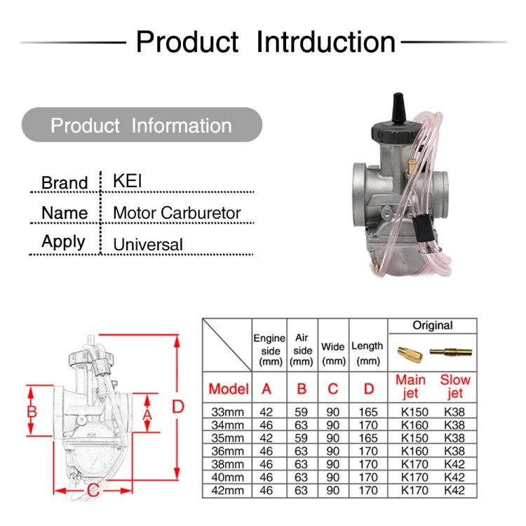 PWK38mm Universal Motorcycle Carburetor Carb Motor Carburetor - In Car by buy2fix | Online Shopping UK | buy2fix