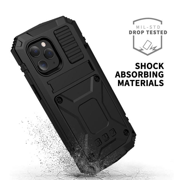 For iPhone 12 Pro Max R-JUST Shockproof Waterproof Dust-proof Metal + Silicone Protective Case with Holder(Black) - Apple Accessories by R-JUST | Online Shopping UK | buy2fix