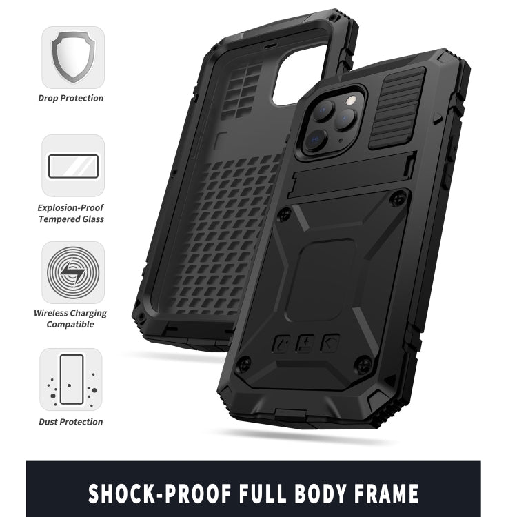 For iPhone 12 Pro Max R-JUST Shockproof Waterproof Dust-proof Metal + Silicone Protective Case with Holder(Black) - Apple Accessories by R-JUST | Online Shopping UK | buy2fix