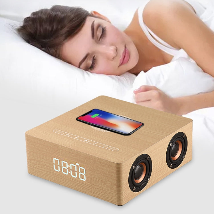 Q5A Multifunctional Wooden Touch Clock Display Wireless Charging Bluetooth Speaker, Support TF Card & U Disk & 3.5mm AUX(Yellow Wood) - Desktop Speaker by buy2fix | Online Shopping UK | buy2fix