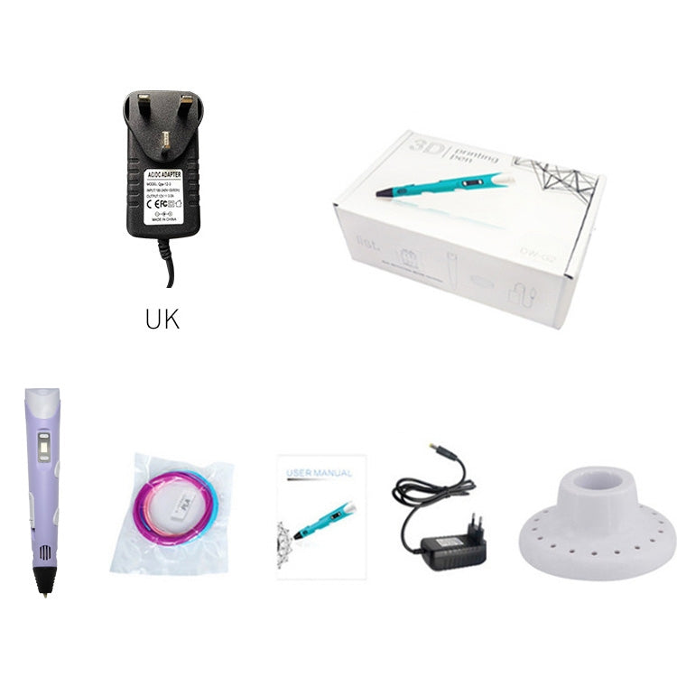 Hand-held 3D Printing Pen, UK Plug (Purple) - Consumer Electronics by buy2fix | Online Shopping UK | buy2fix