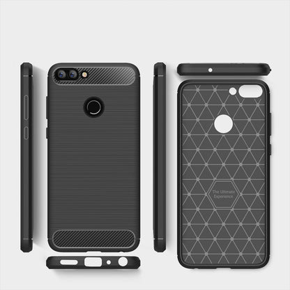 For Huawei  P smart / Enjoy 7S Brushed Texture Carbon Fiber Shockproof TPU Protective Back Case (Black) - Mobile Accessories by buy2fix | Online Shopping UK | buy2fix