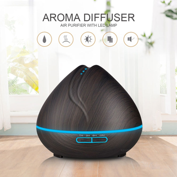 Peach Shape Wood Grain Remote Control Ultrasonic Humidifier Aromatherapy Machine Automatic Alcohol Sprayer with LED Lights, Capacity: 400mL, US Plug (Dark Wood Color) - Home & Garden by buy2fix | Online Shopping UK | buy2fix