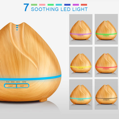 Peach Shape Wood Grain Remote Control Ultrasonic Humidifier Aromatherapy Machine Automatic Alcohol Sprayer with LED Lights, Capacity: 400mL, UK Plug (Dark Wood Color) - Home & Garden by buy2fix | Online Shopping UK | buy2fix