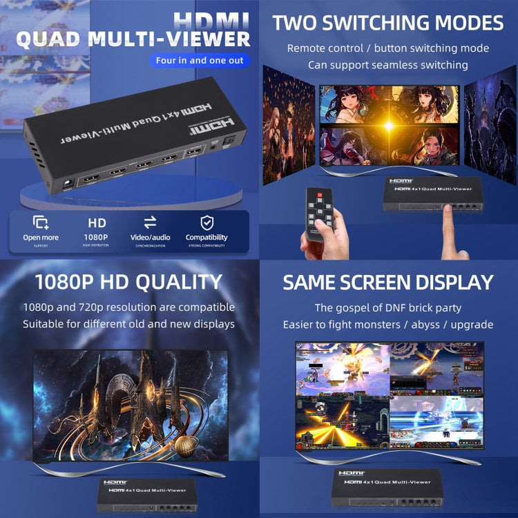 4 in 1 Out HDMI Quad Multi-viewer with Seamless Switcher, US Plug -  by buy2fix | Online Shopping UK | buy2fix