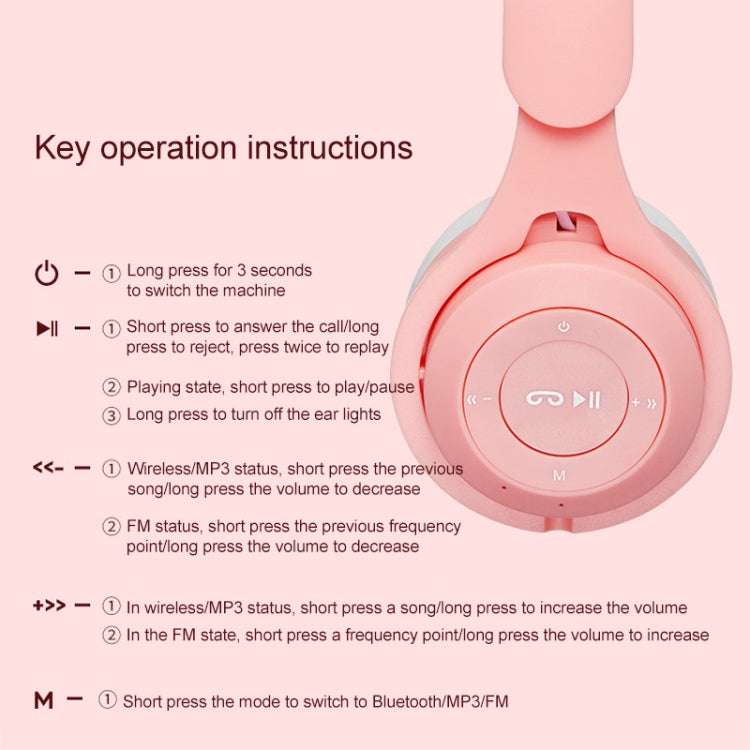 M6 Luminous Cat Ears Pure-color Foldable Bluetooth Headset with 3.5mm Jack & TF Card Slot (Pink) - Headset & Headphone by buy2fix | Online Shopping UK | buy2fix