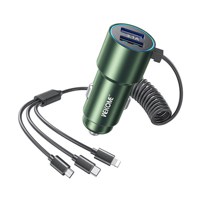 WK WP-C44 Pop Digital Series Ciahung 3-in-1 Cabled 33W Dual-USB Fast Car Charger (Green) - Car Charger by WK | Online Shopping UK | buy2fix