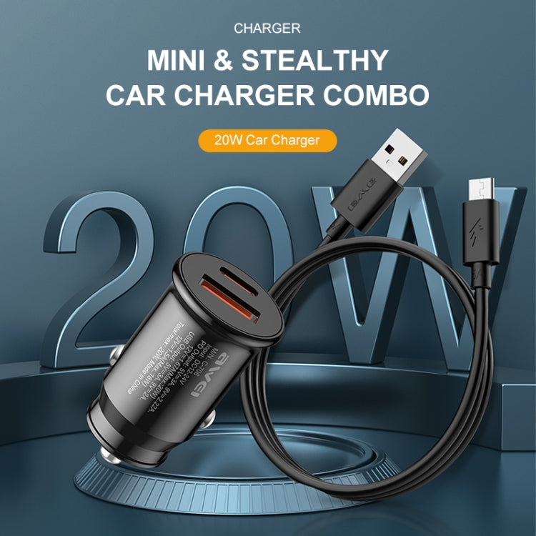 awei C-706 20W PD Type-C + QC 3.0 Type-A Car Charger with CL-110T Data Cable - In Car by awei | Online Shopping UK | buy2fix