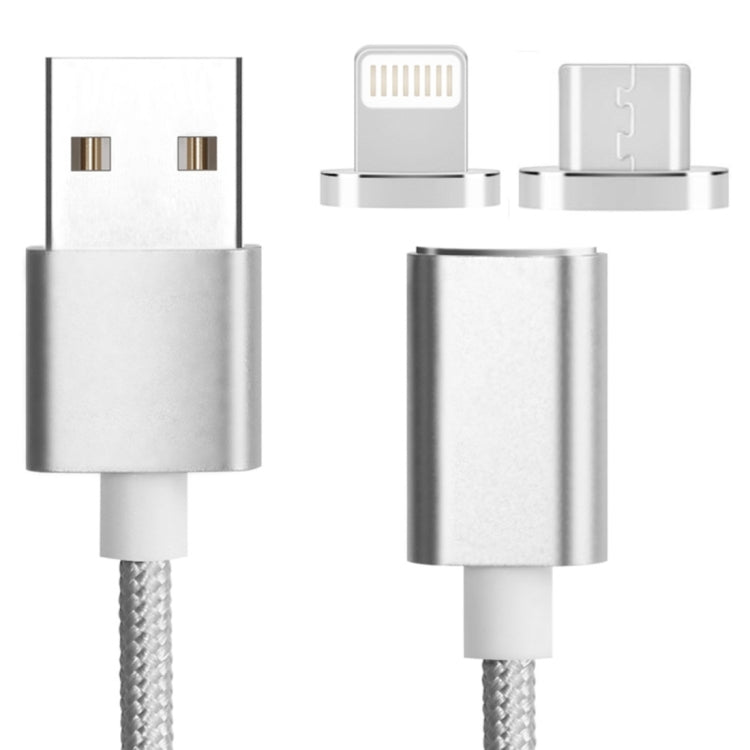 2 in 1 5V 2A Micro USB & 8 Pin to USB 2.0 Weave Style Magnetic Data Cable, Cable Length: 1.2m(Silver) - Charging Cable & Head by buy2fix | Online Shopping UK | buy2fix