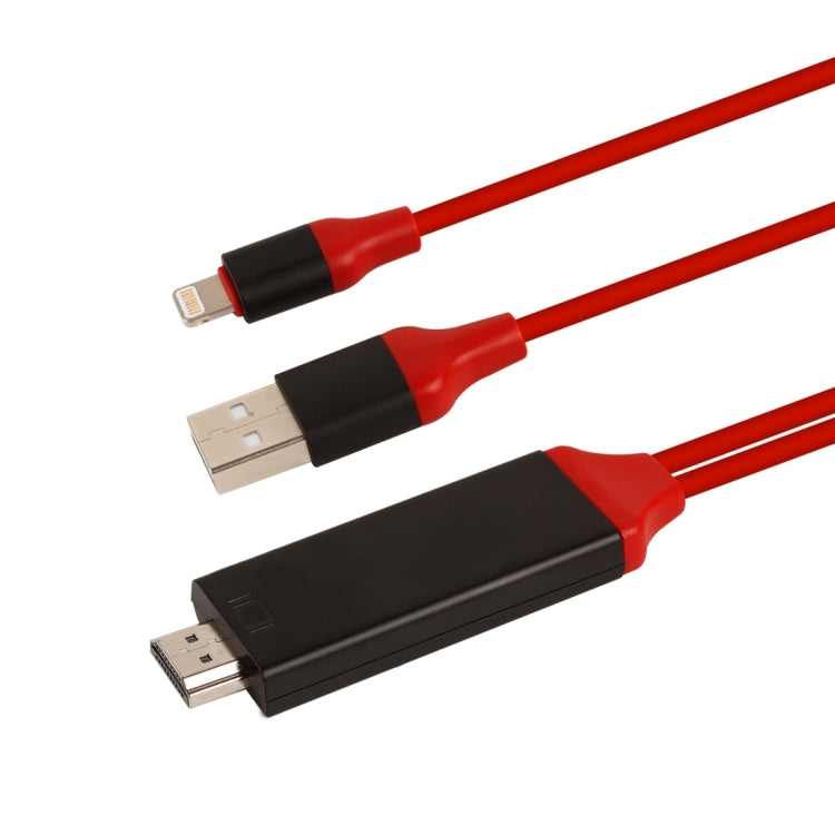 8 Pin Male to HDMI & USB Male Adapter Cable, Length: 2m(Red) - Video & Audio Cable by buy2fix | Online Shopping UK | buy2fix